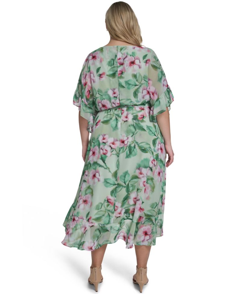 Plus Size Boat Neck Ruffle-Sleeve Dress