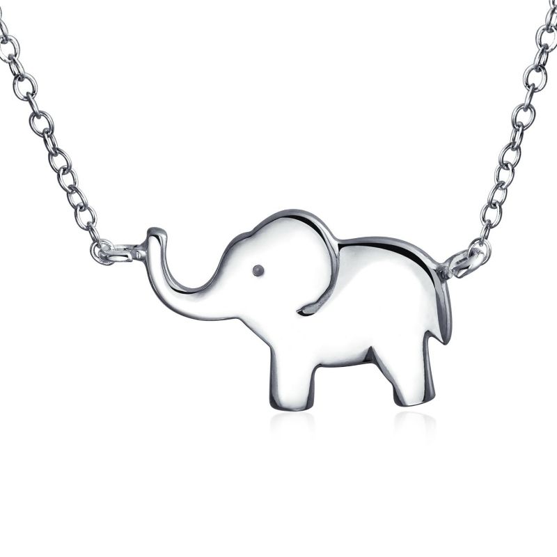 Zoo Animal Good Luck Elephant Pendant Station Necklace .925 Sterling Silver