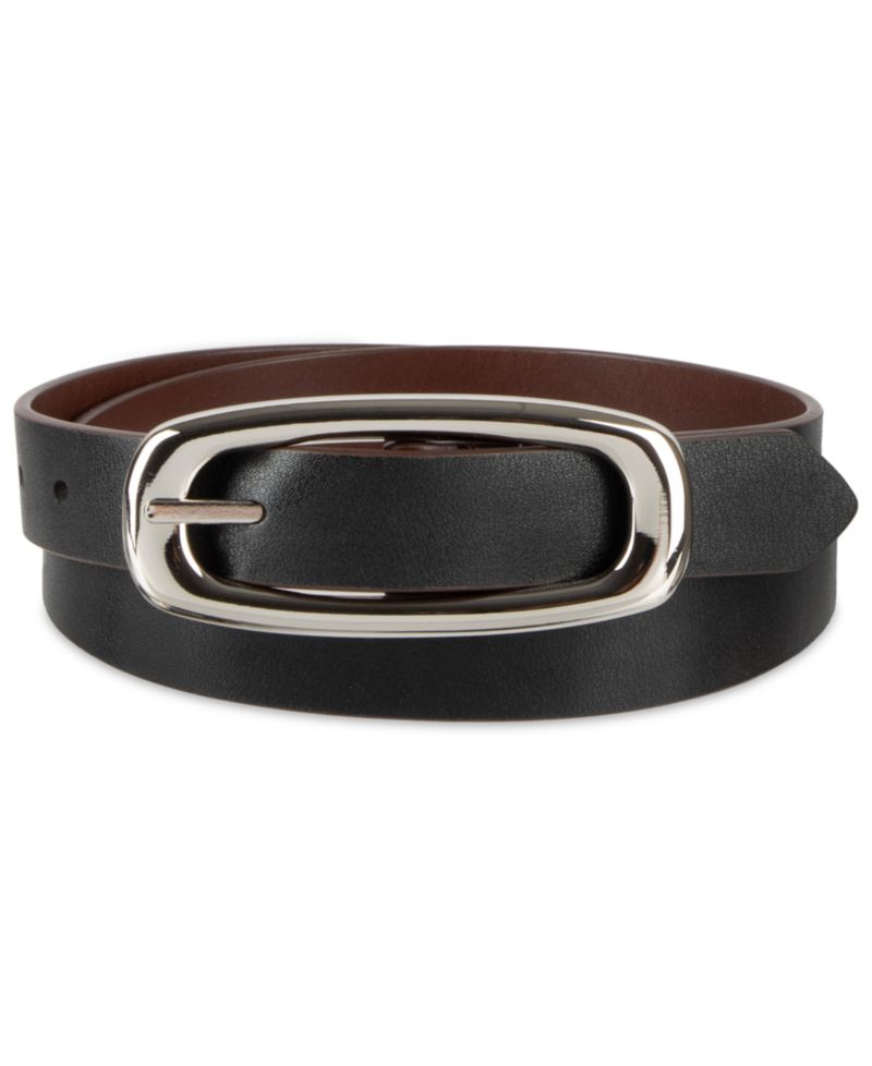 Skinny Oval Shaped Center Bar Buckle Reversible Dress Belt