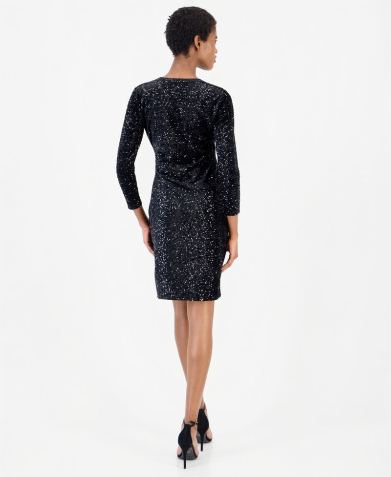 Women's Classic Velvet Sequin Faux-Wrap Dress