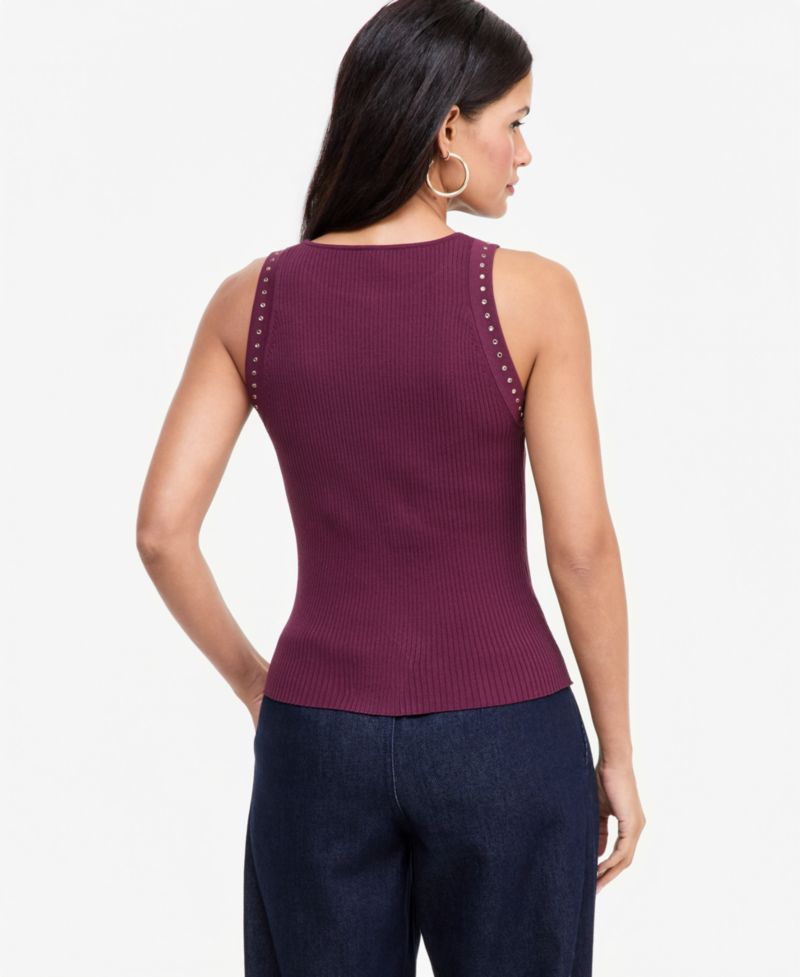 Women's Studded Ribbed-Knit Boat-Neck Tank