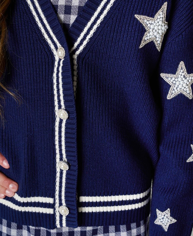Girls' 7-16 Varsity Cardigan with Gingham Dress, 2-Piece Set