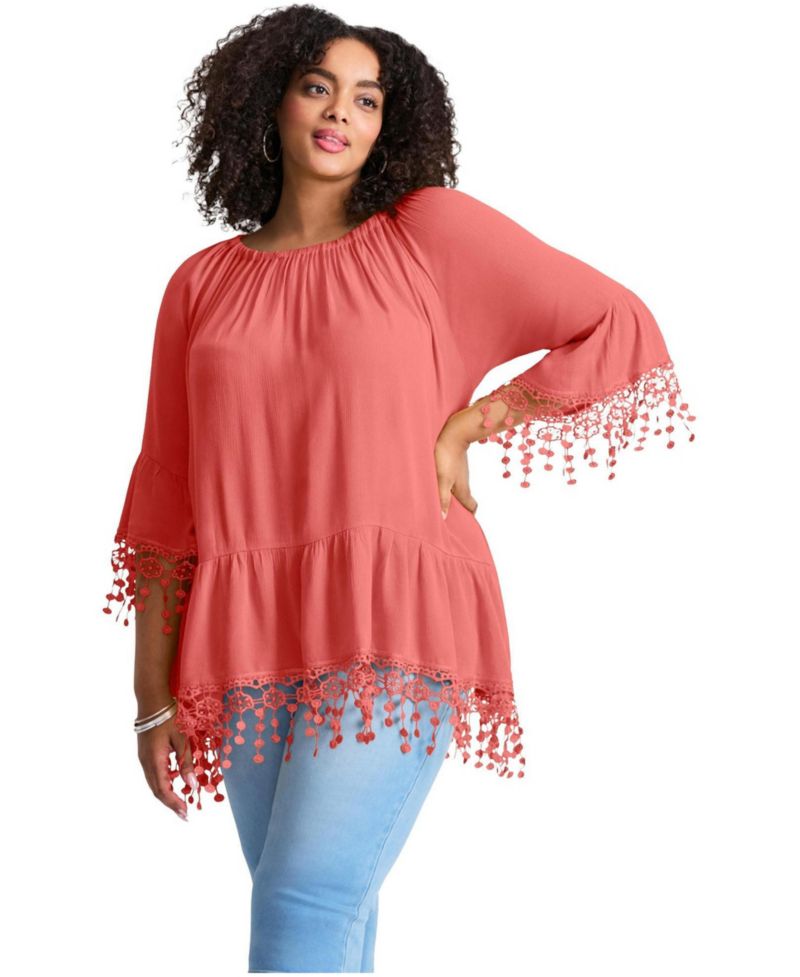 Women's Crochet Fringe Trim Tunic