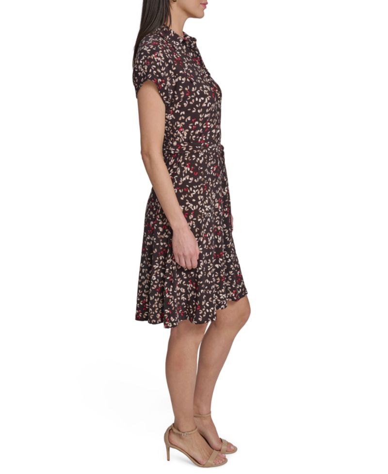 Women's Short-Sleeve Self-Tie Jersey Shirt Dress