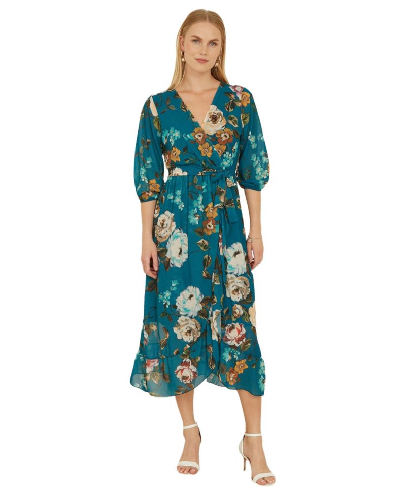 Women's Watercolour Dip Hem Midi Wrap Dress