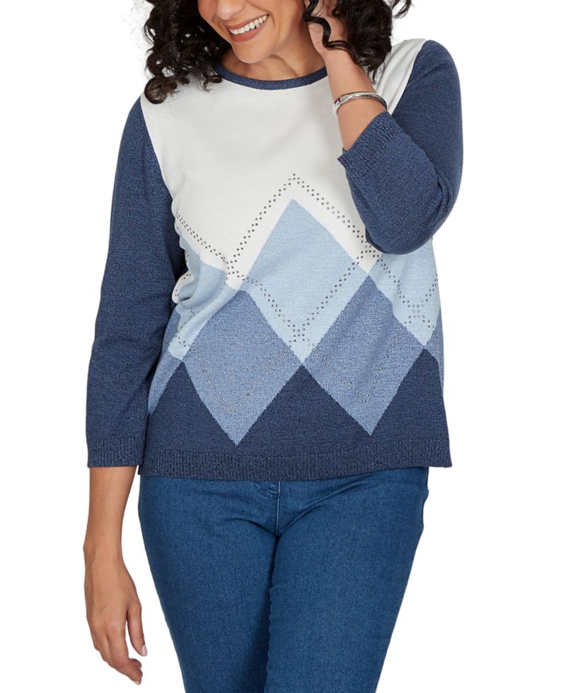 Petite Classic Argyle Beaded 3/4-Sleeve Sweater