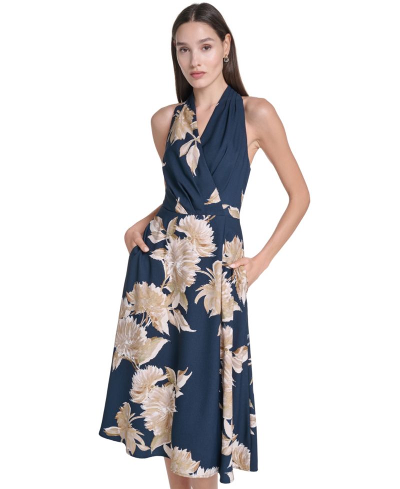 Women's Floral Halter Neck A-Line Dress