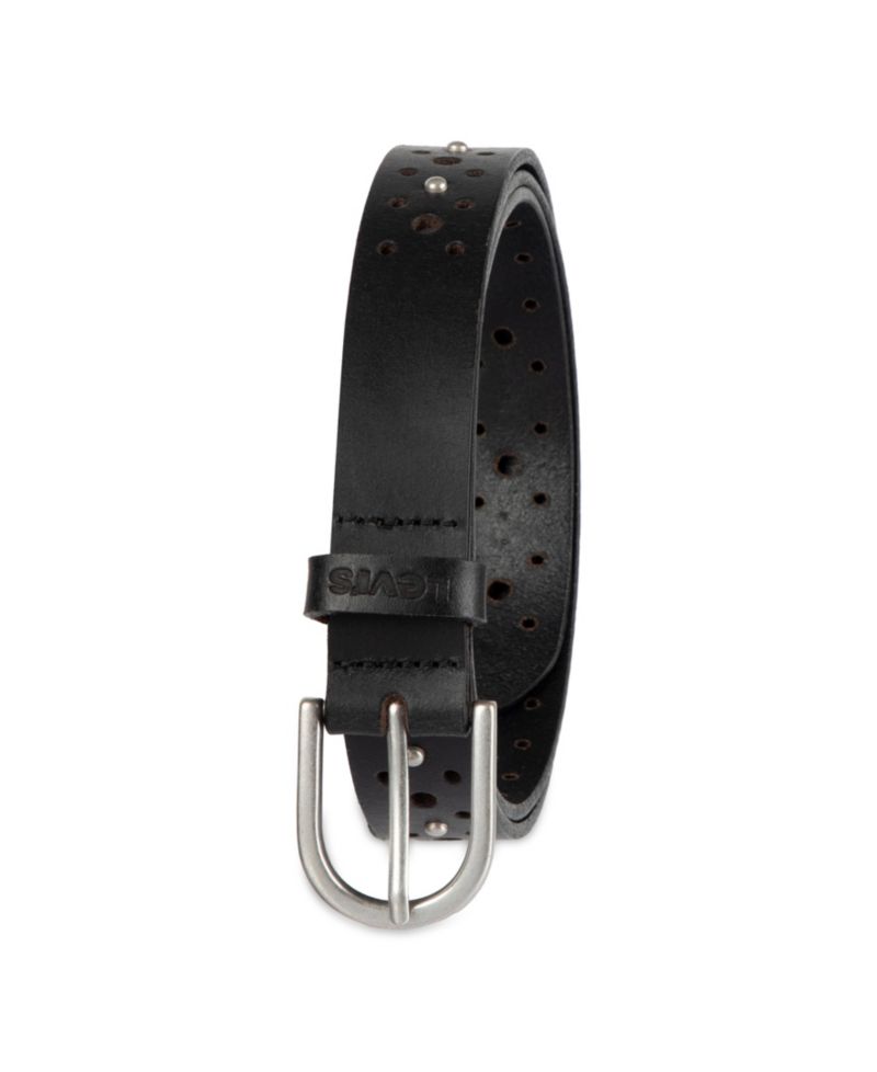 Women's Fully Adjustable Perforated and Studded Leather Jean Belt