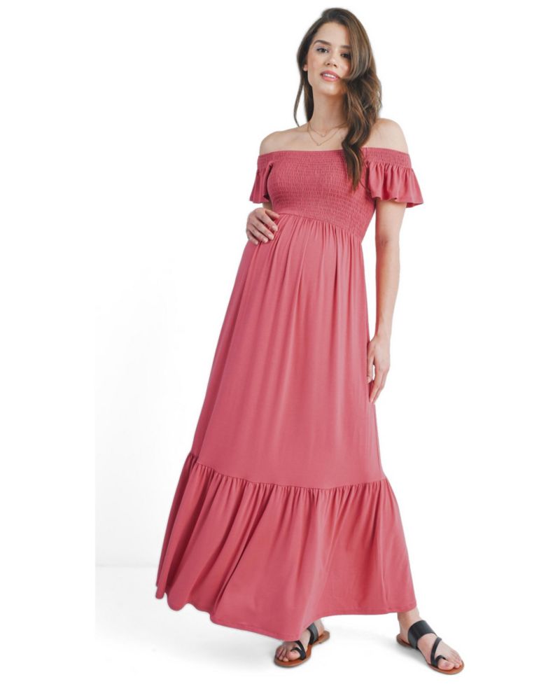 Women's Smocked Empire Waist Maxi Sundress with Ruffle Hem