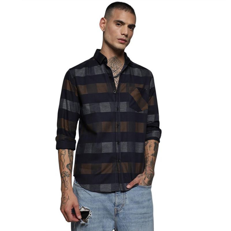 Men's Grey & Olive Green Gun Club Check Shirt