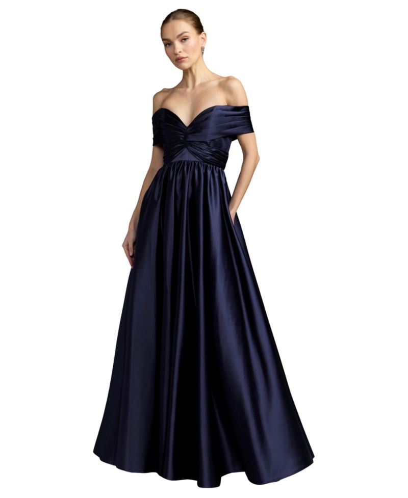 Women's Draped Sleeve V Neck Gown