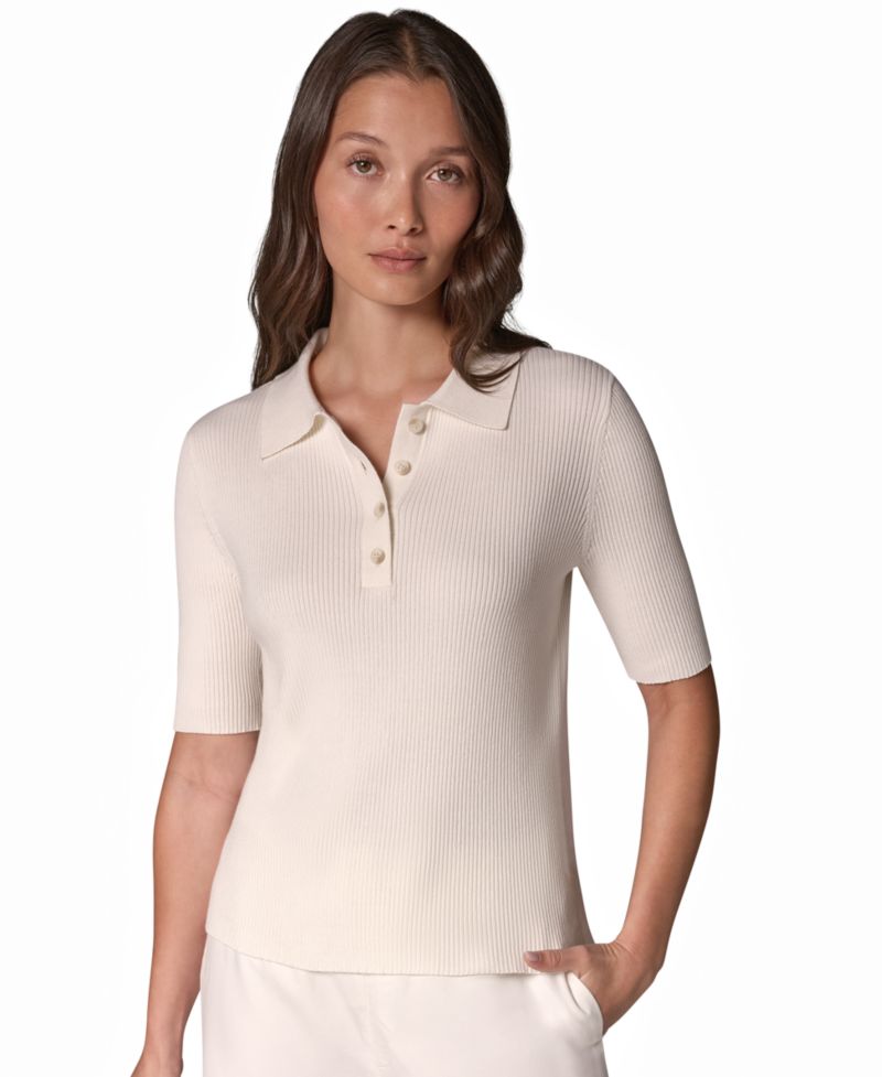 Women's Elbow-Sleeve Ribbed Button-Front Sweater