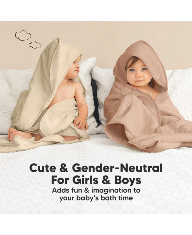 2pk Lyra Muslin Baby Towels with Hoods for Girl, Boy, Soft, Absorbent, Cotton Hooded Baby Bath Towels