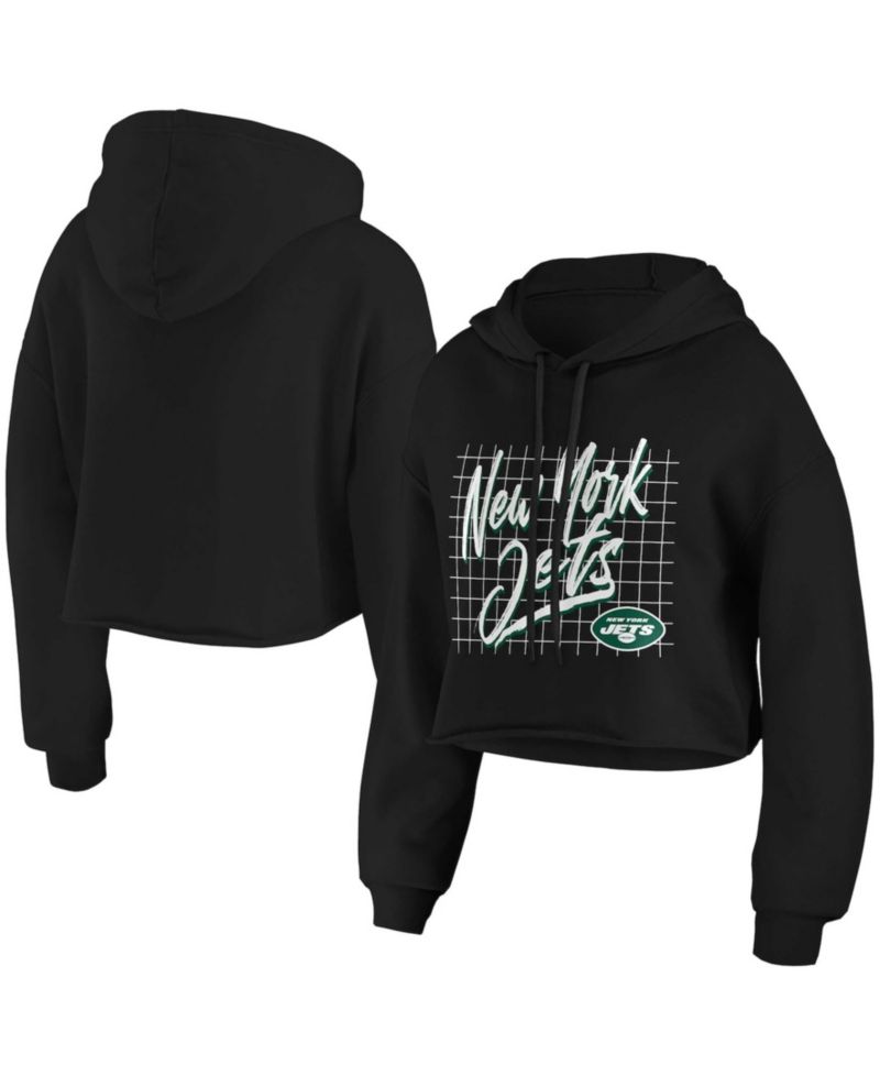 Women's Black New York Jets Domestic Cropped Pullover Hoodie