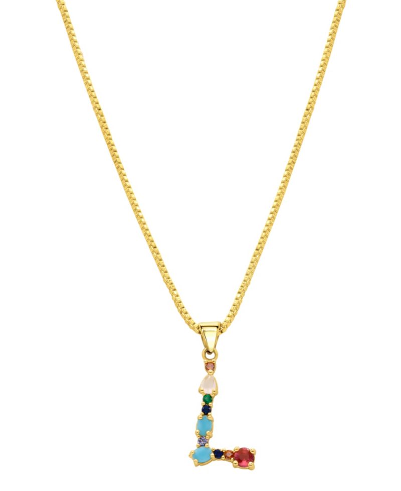 14K Gold-Plated Multi Color Stone Initial Necklace