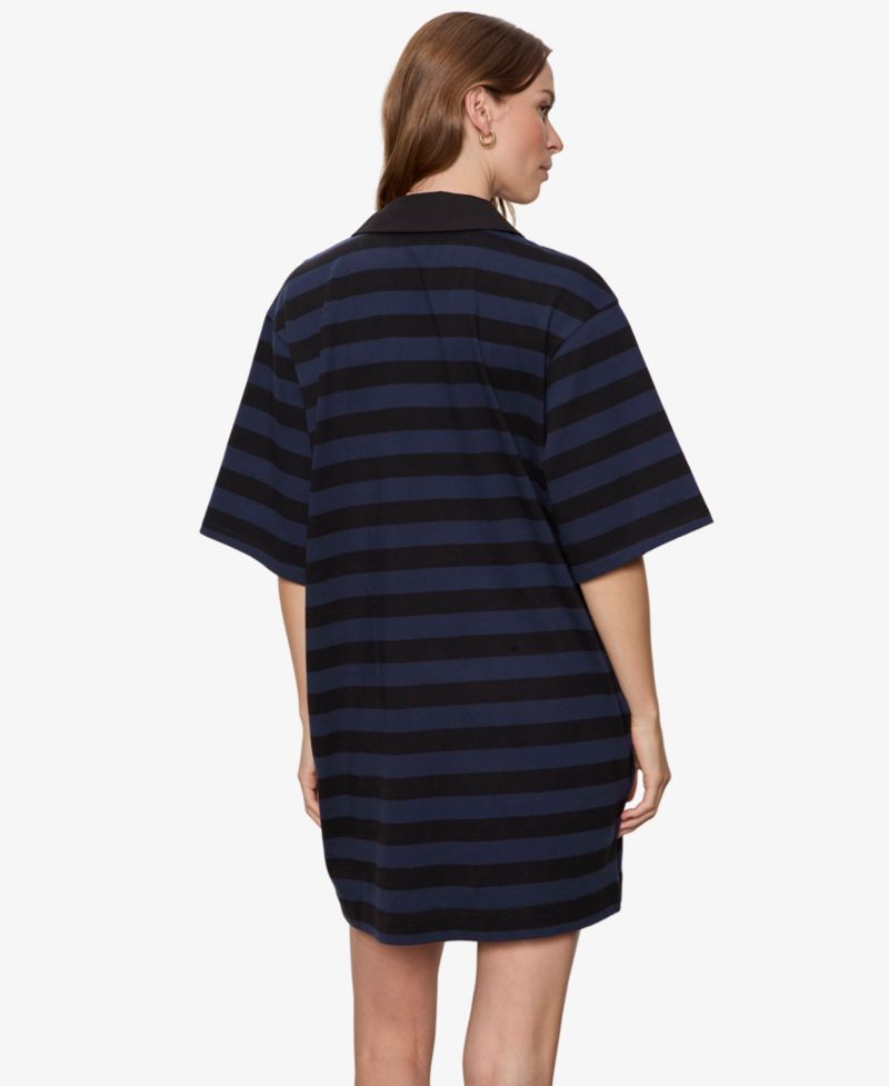 Women's Striped Oversized Spread Collar T-Shirt-Dress