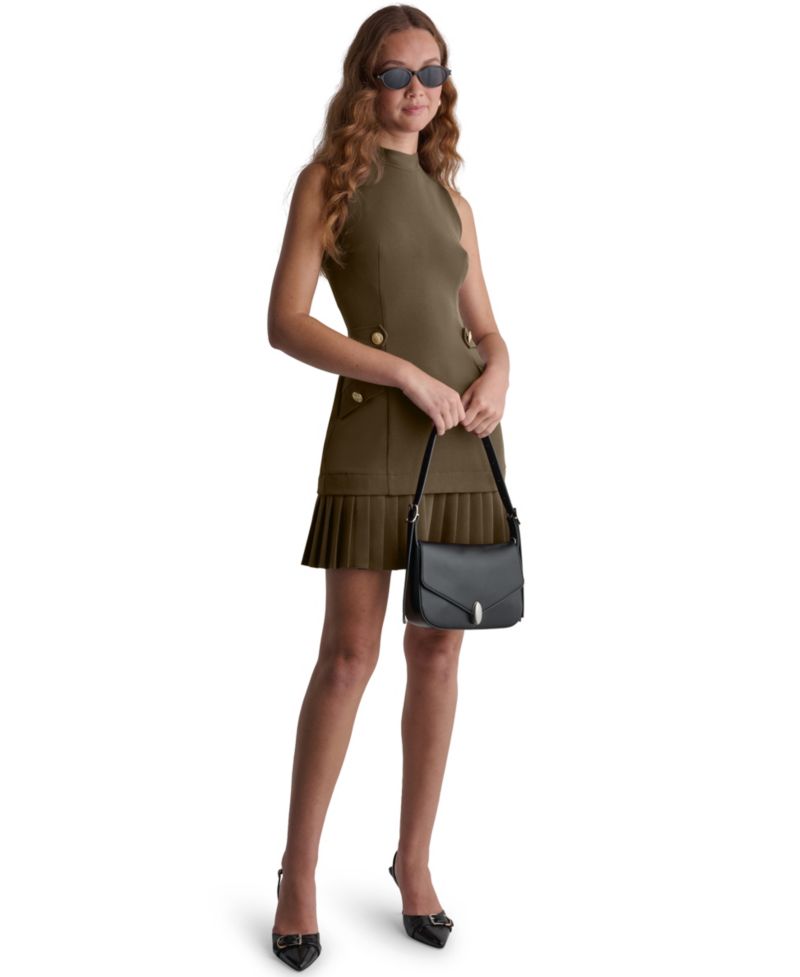 Women's Mock Neck Sleeveless Pleated-Hem Dress