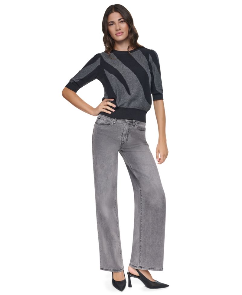Women's Colorblock Lurex 3/4-Sleeve Pullover Sweater