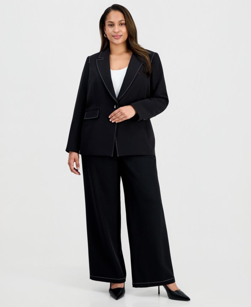 ASL Plus Size Peak-Lapel Single-Button-Front Long-Sleeve Blazer