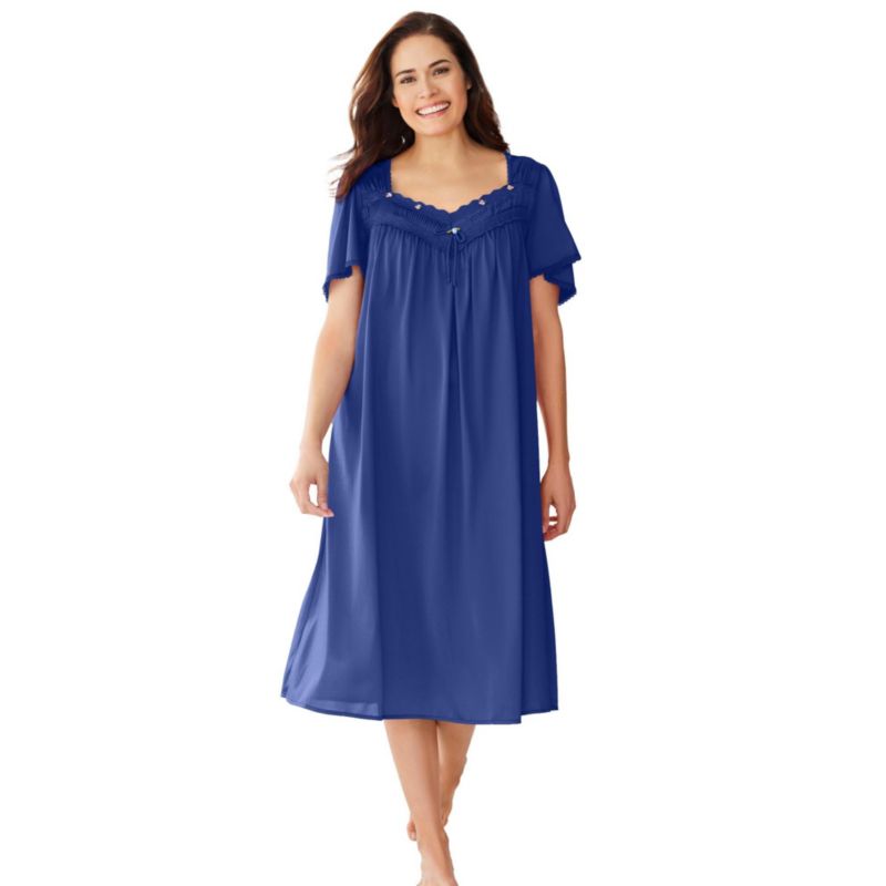 Plus Size Only Necessities Short Silky Lace-Trim Gown