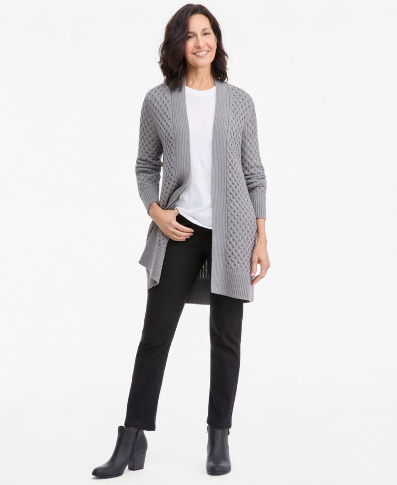 Petite Honeycomb-Knit Open-Front Long Cardigan