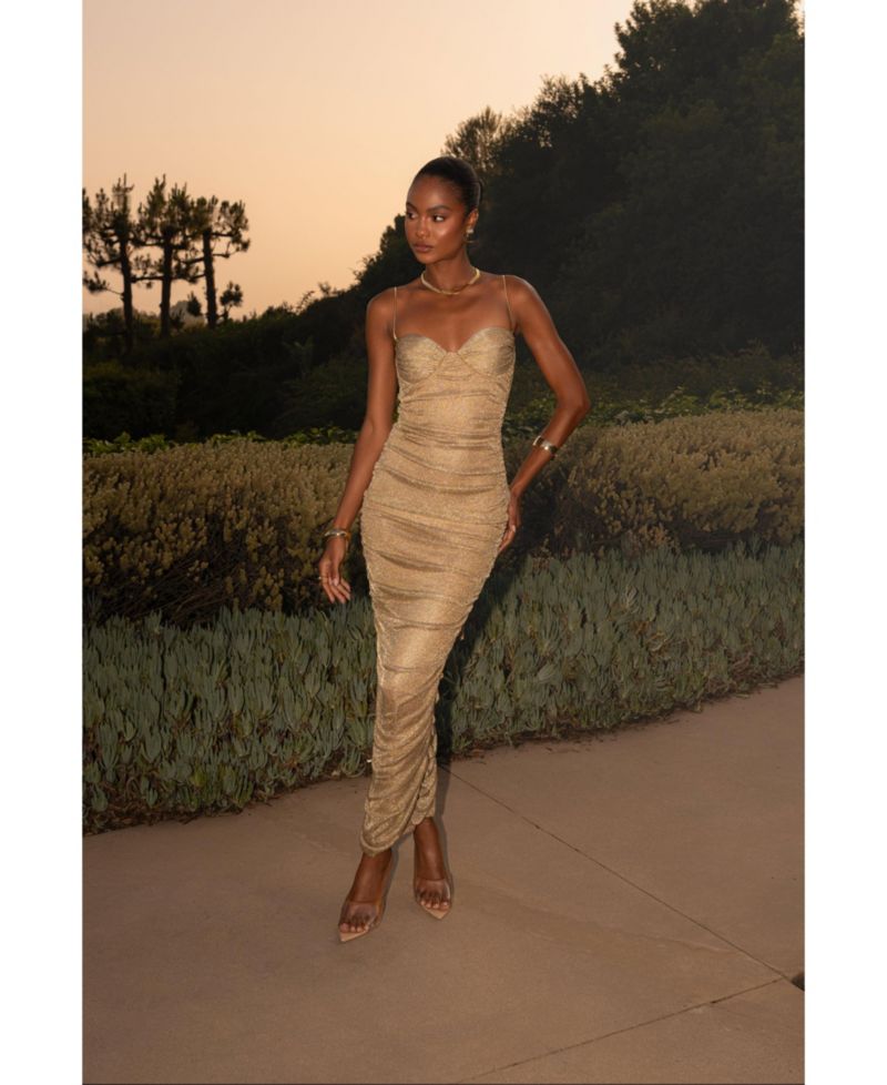 Women's Ruched Metallic Maxi Dress