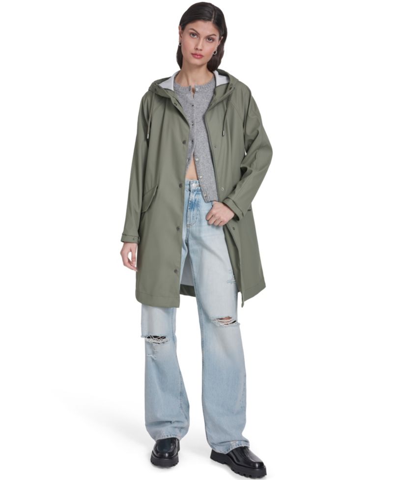 Plus Size Raglan-Sleeve Hooded Rain Jacket