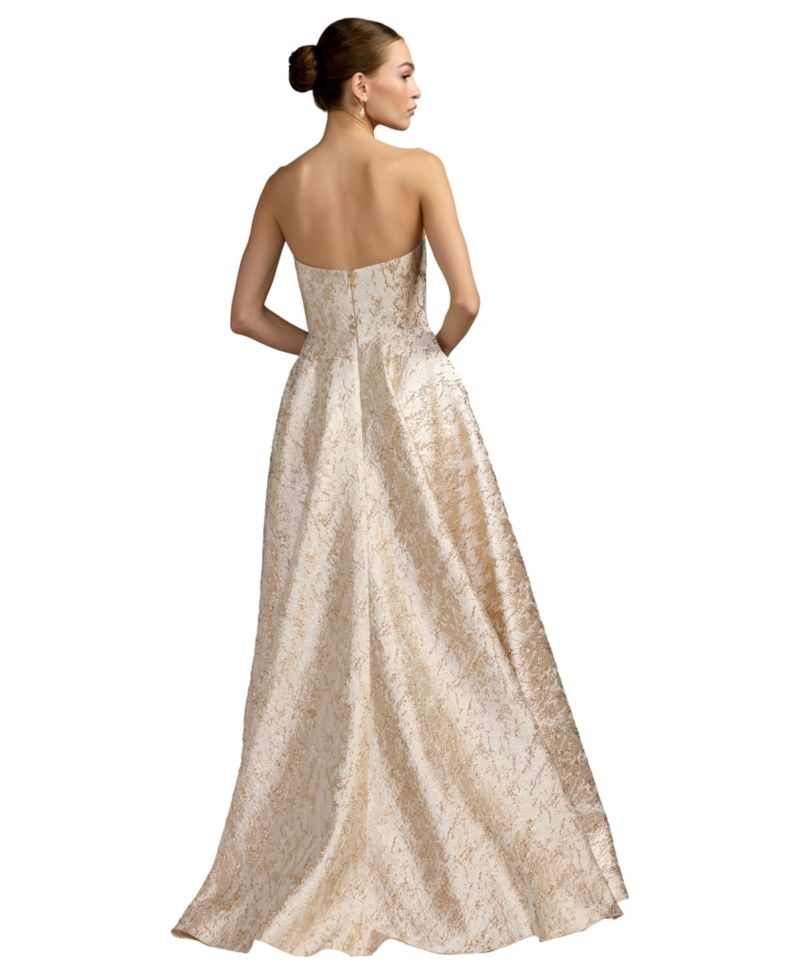 Women's Strapless Metallic Brocade Ball Gown