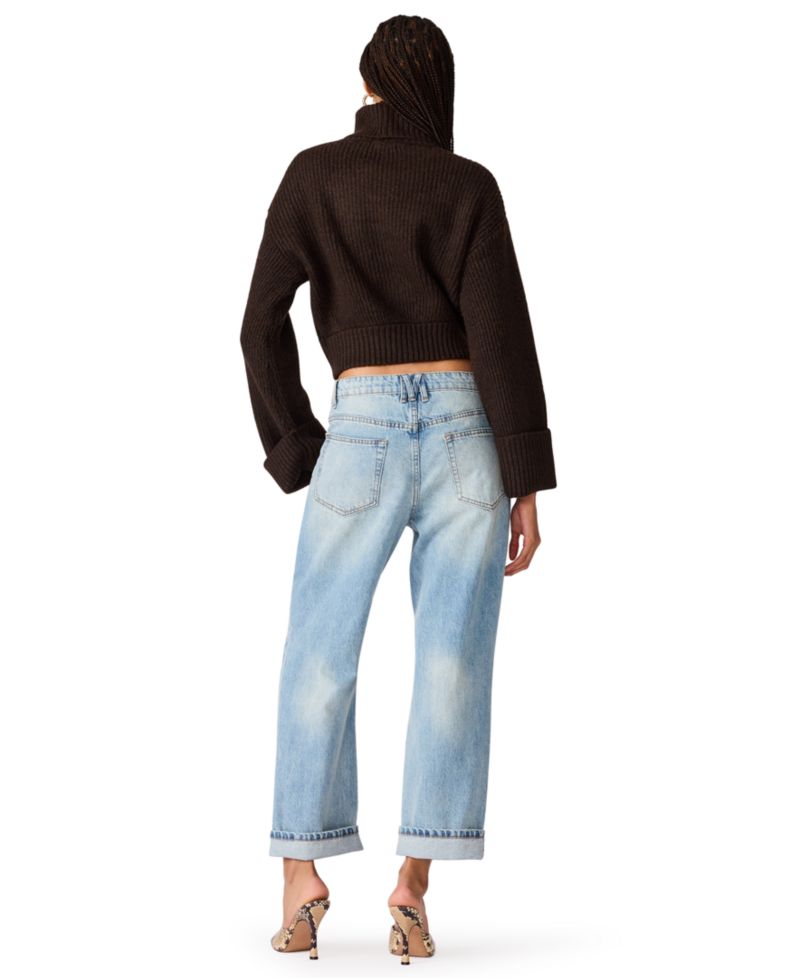 Women's Adelaide Oversized Cropped Ribbed-Knit Long-Sleeve Turtleneck Sweater