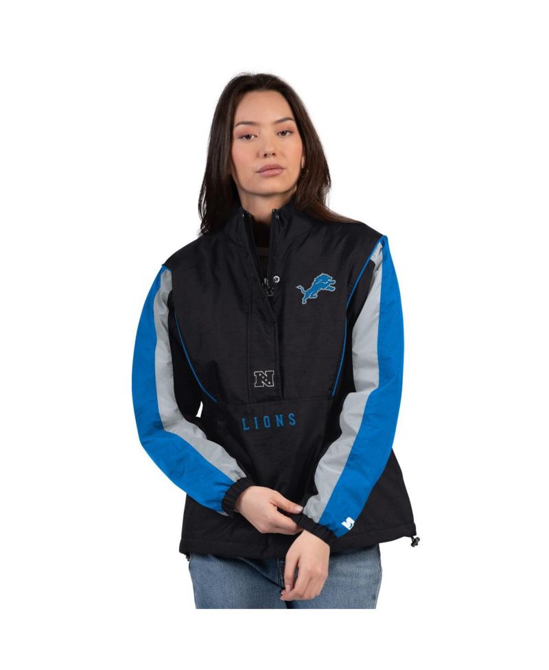 Women's Black/Blue Detroit Lions Thursday Night Gridiron Half-Zip Jacket