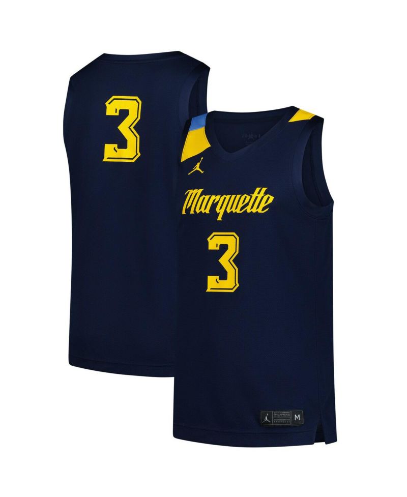 Men's 3 Navy Marquette Golden Eagles Replica Basketball Jersey