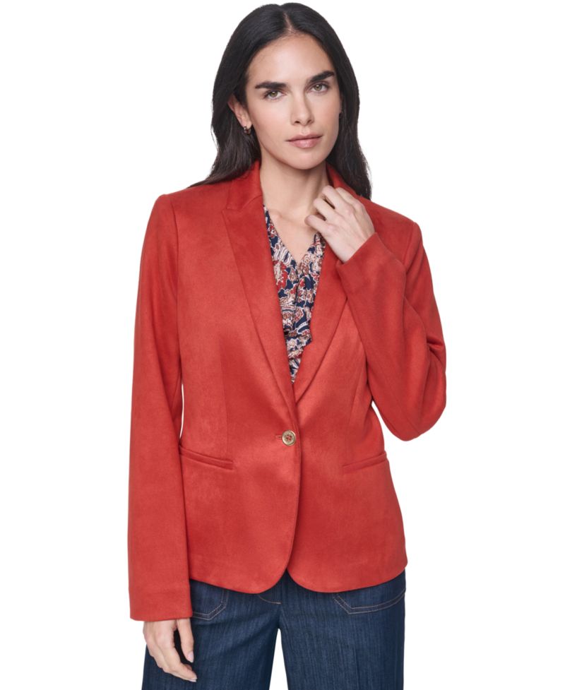 Women's Short One-Button Faux Suede Blazer