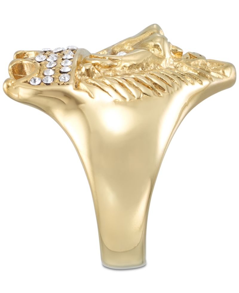 Crystal Lion Ring in Gold-Tone Ion-Plated Stainless Steel