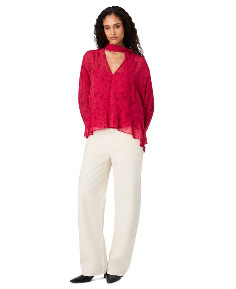 Women's Marina Long-Sleeve V-Neck Chiffon Top