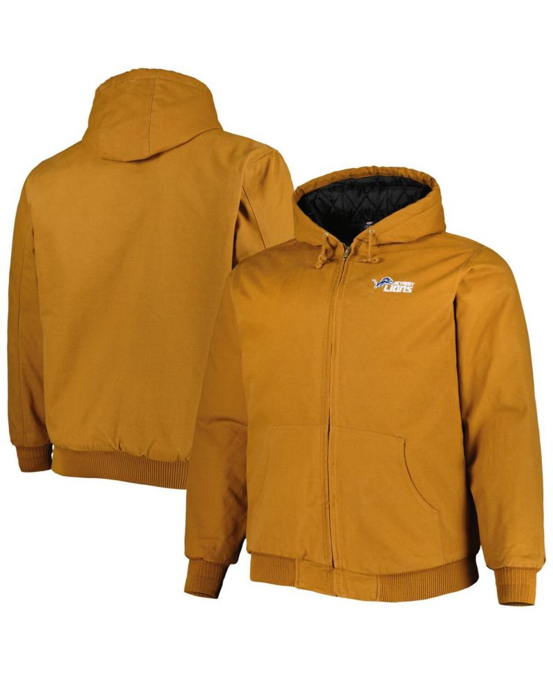 Men's Tan Detroit Lions Big & Tall Dakota Canvas Hoodie Full-Zip Jacket