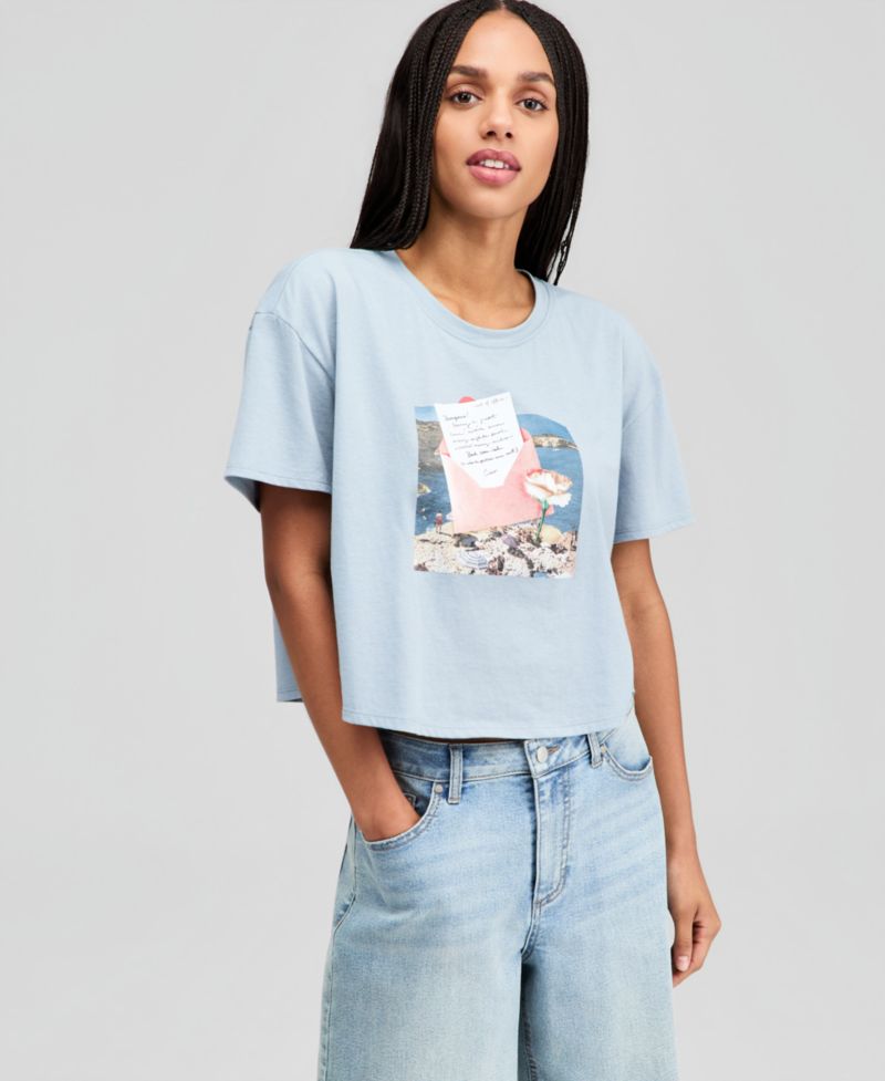 Women's Postcard Graphic Cropped T-Shirt