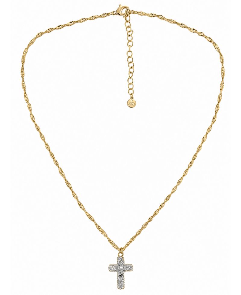 Crystal Gold-Tone Plated Composite Stone Pave Cross Pendant Necklace