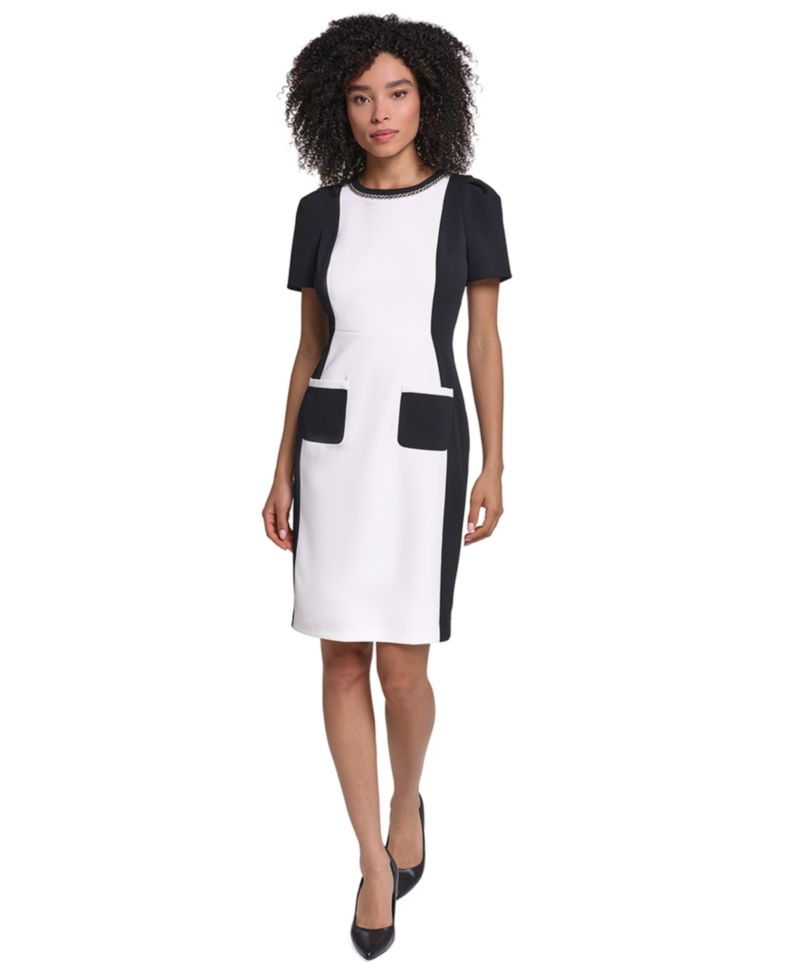 Women's Colorblock Short-Sleeve Sheath Dress