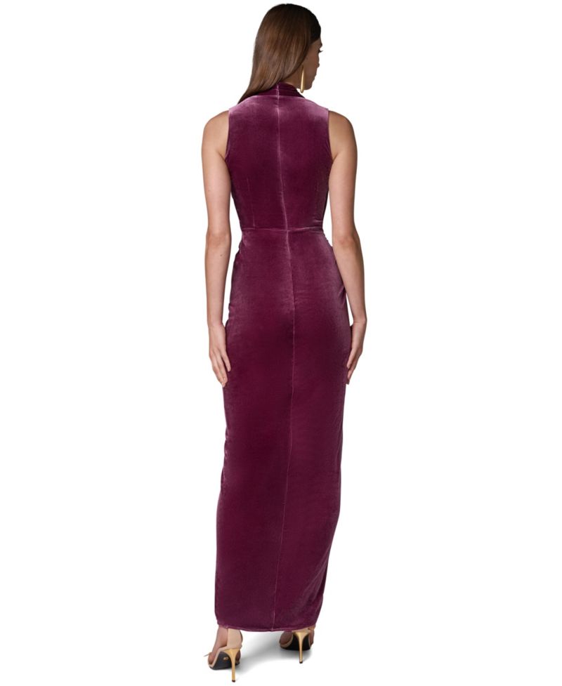 Women's Sleeveless Velvet Faux-Wrap Maxi Dress