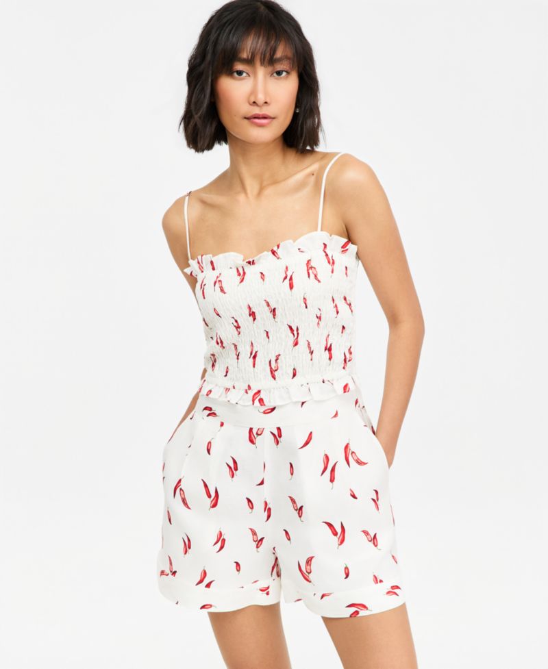 Women's Printed Linen-Blend Smocked Tank