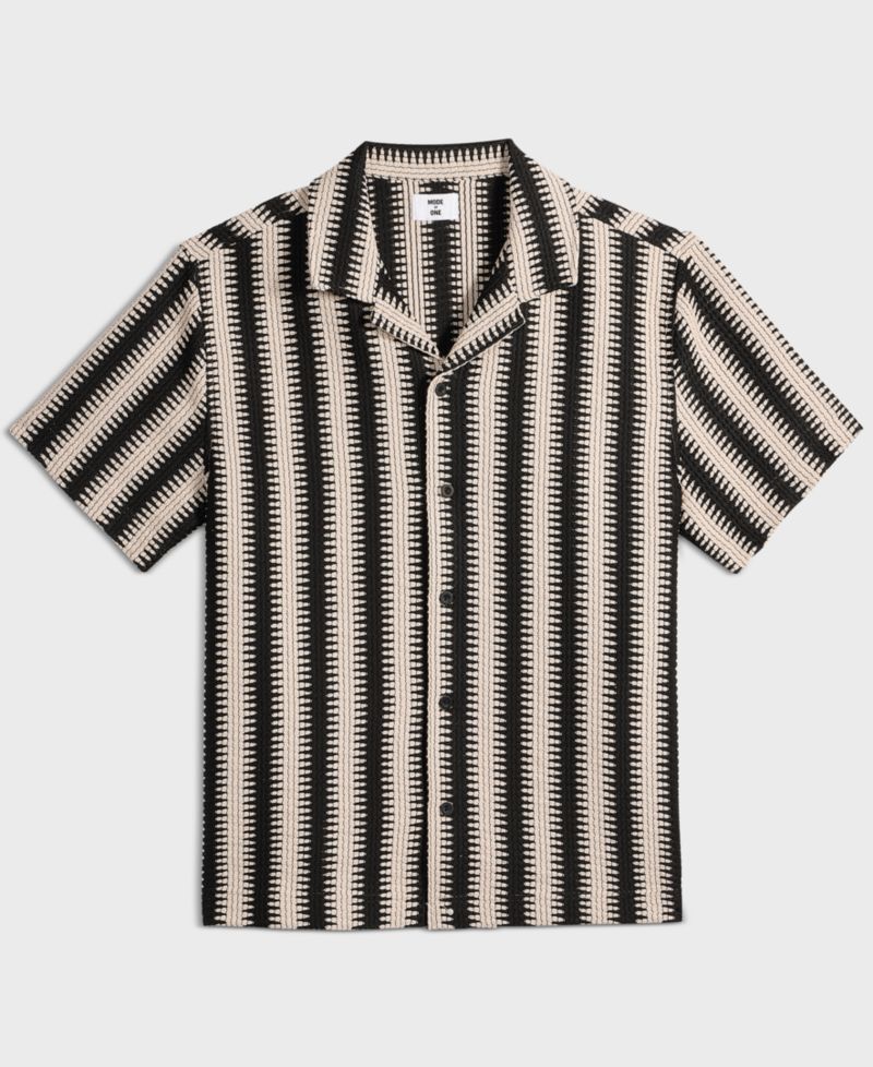 Mode of One Men's Relaxed-Fit Crochet Knit Short-Sleeve Camp Shirt