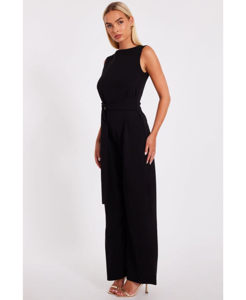 Women's Scuba Crepe Sleeveless Jumpsuit - Red