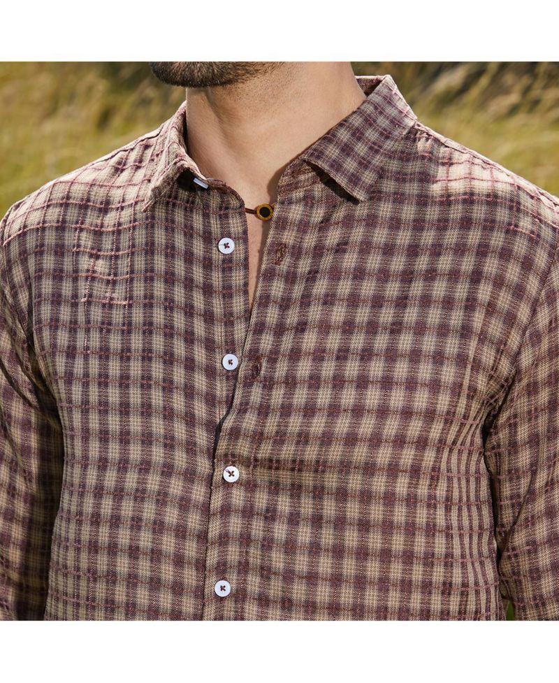 Men's Mocha Brown Bi-Check Shirt
