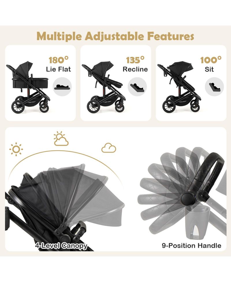 3-in-1 Baby Stroller with Detachable Bassinet and Convertible Seat for Newborns