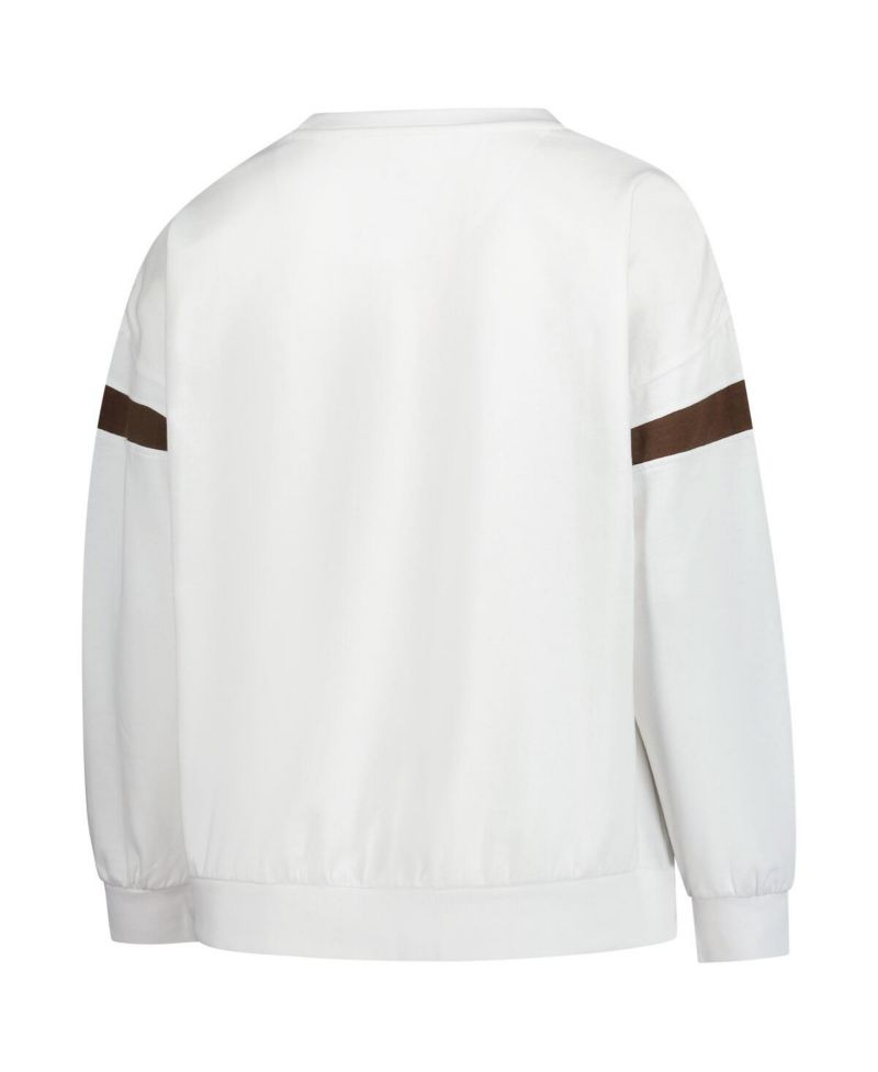 Women's White Cleveland Browns Plus Size Fleece Pullover Sweatshirt