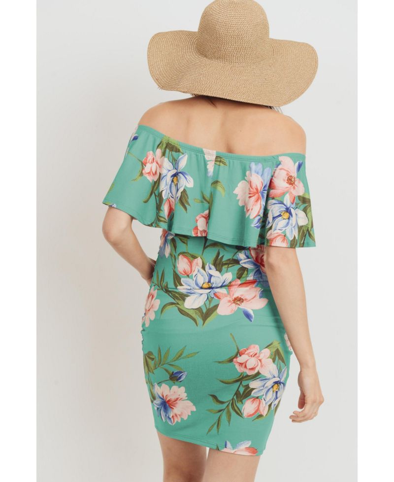 Women's Floral Off-the-Shoulder Ruffle Bodycon Dress