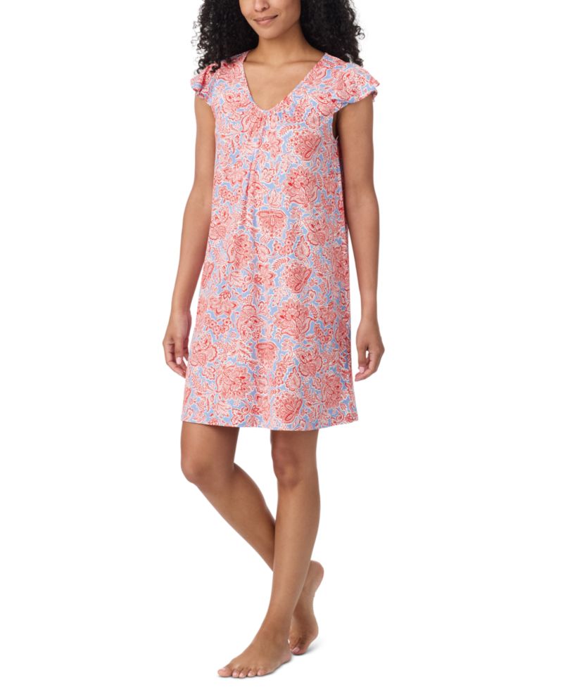 Women's Paisley V-Neck Short Flutter Sleeve Chemise
