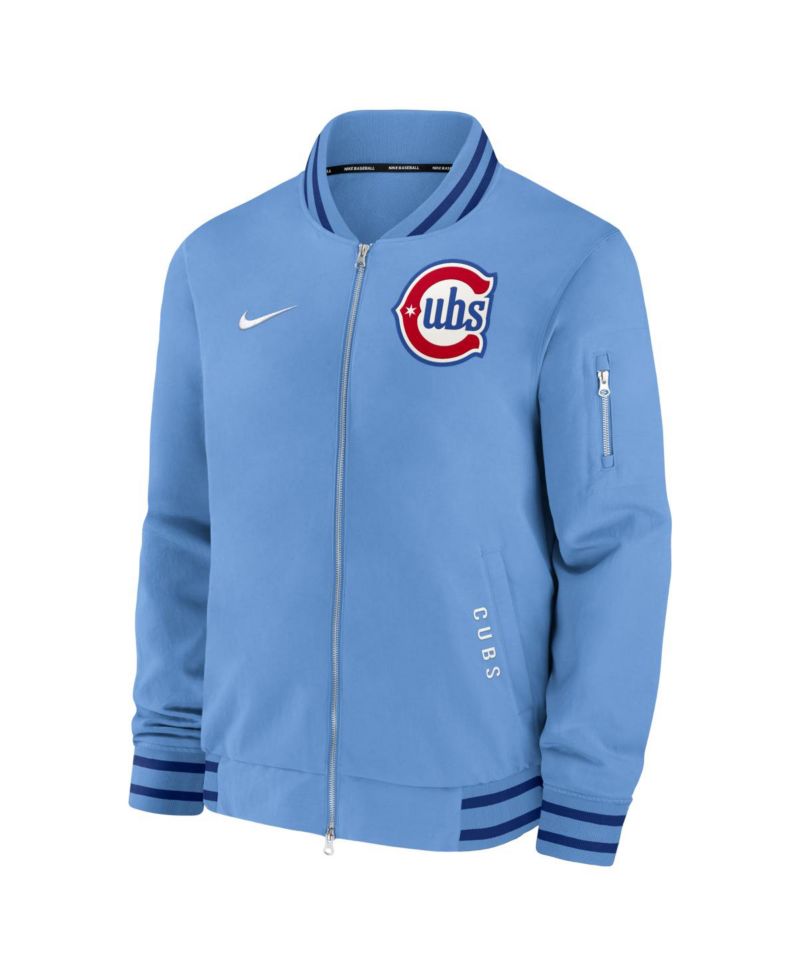 Men's Light Blue Chicago Cubs Authentic Collection Dugout Relaxed Full-Zip Bomber Jacket