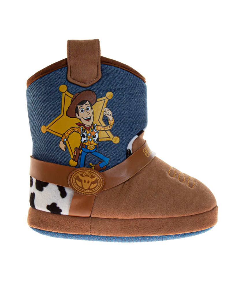 Toy Story Slippers Boys' Dual Sizes Cozy Warm Soft Plush Indoor Wear Woody & Buzz (Toddler Sizes 5-10 / Little Kid Sizes 11-12)