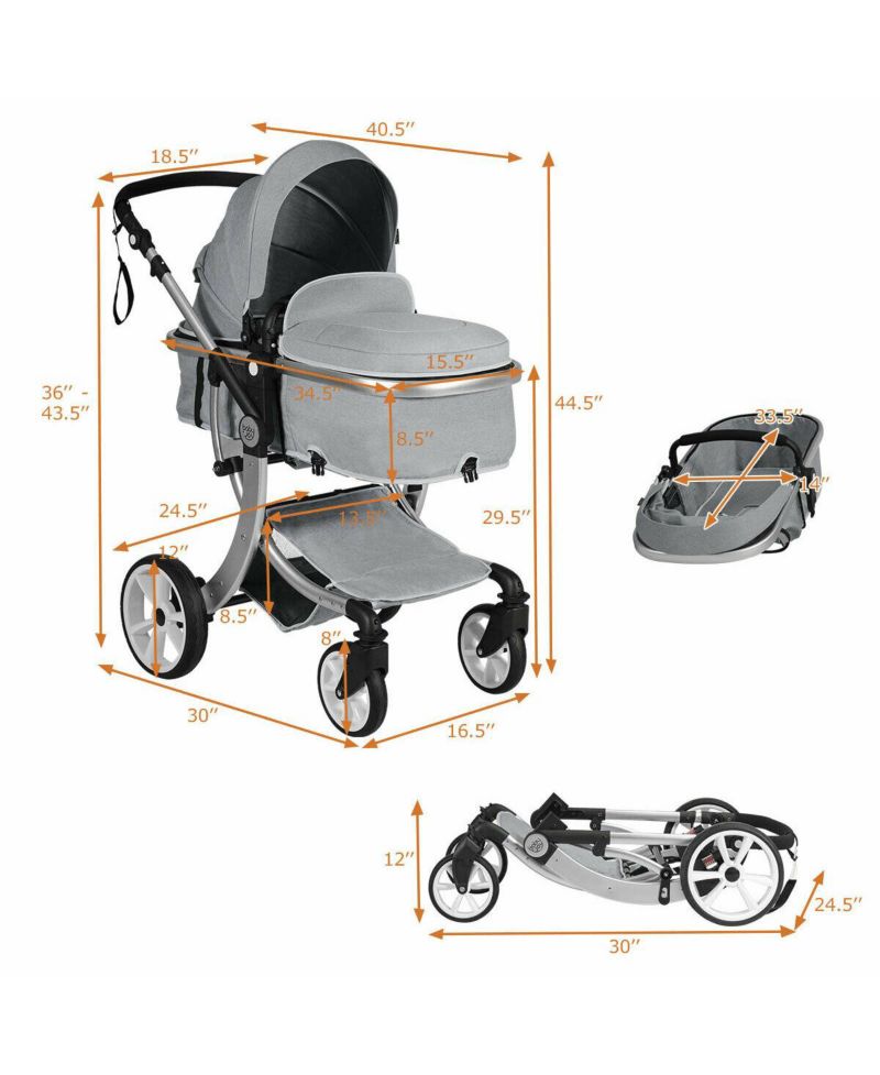 Folding Aluminum Infant Bassinet Reversible Baby Stroller